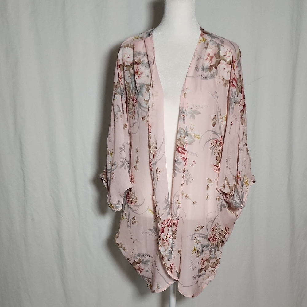 Source Unknown Blush Pink Floral Sheer Kimono